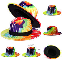Women Fedora Tie-dye Multicolor Wide Brim Felt Panama Hat Formal Dress Wedding Men Hats Jazz Winter Hats Wholesale 2024 - buy cheap