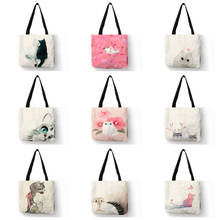 Сумка-тоут с акварелью и ручной росписью для женщин, милая офисная Сумочка на плечо с цветочным принтом кота, Повседневная сумка для покупок 2024 - купить недорого