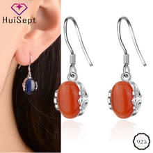 HuiSept Trendy Earrings for Female 925 Silver Jewelry Oval Emerald Ruby Sapphire Gemstone Drop Earrings Wedding Party Wholesales 2024 - buy cheap