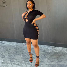 VAZN 2021 New Arrival Black Bandage Hollow Out Open Fashion Sexy Club Young Short Sleeve Women High Waist Thin Mini Dress 2024 - buy cheap