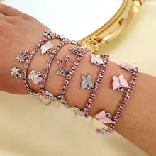 JUST FEEL New Trendy Butterfly Cherry Crystal Bracelets for Women Pink Heart Rhinestone Charm Hand Chain Female Party Jewelry 2024 - buy cheap