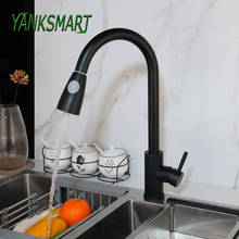 YANKSMART Blacked Pull Down Kitchen Basin Sink Faucet Chrome Single Handle Deck Mounted Faucets Cold And Hot Mixer Water Tap 2024 - buy cheap