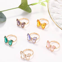 Anel de borboleta em vidro transparente acrílico para mulheres, estilo simples, anéis de cor de doces, acessórios brilhantes para mulheres 2024 - compre barato