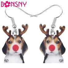 Bonsny Acrylic Christmas Antlers Beagle Dog Earrings Drop Dangle Decoration Jewelry For Women Girl Teen kid Party Gift Accessory 2024 - buy cheap