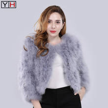 Feminino real casaco de pele de avestruz moda meninas adorável 100% natural peru casacos de pele de malha genuína outerwear 2024 - compre barato