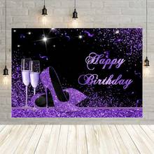 Avezano Purple High Heels Backdrops For Photography Woman Birthday Party Champagne Glitter Star Decor Background Banner Shooting 2024 - buy cheap