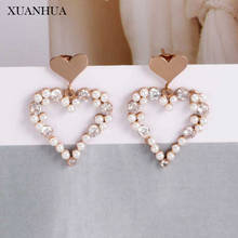 XUANHUA Rose Gold Heart Pearl Earrings For Women Stainless Steel Jewelry Woman Drop Earrings Female Jewellery Accessories 2024 - buy cheap