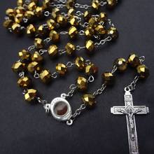 QIGO Big Crystal Cross Rosary Necklace Long Religious Jewelry 2024 - buy cheap