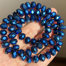 Contas de vidro feito em cristal azul rondel, 4mm/6mm/8mm/10mm/12mm, para fazer joias, acessórios diy 15 ', contas de cristal facetadas 2024 - compre barato