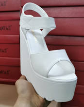Sandalias de cuña con plataforma para mujer, zapatos de tacón alto con correa en el tobillo, Punta abierta, 15cm 2024 - compra barato