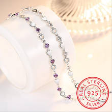 Pulseira feminina roxa com pingentes de cristal, joia fashion para meninas, bracelete prateado 925 para noivados, presente de casamento 2024 - compre barato