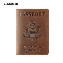 GENODERN Vintage Passport Cover for USA Passport Crazy Horse Leather America Passport Holder Travel Wallet Card Holders 2024 - buy cheap