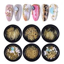 1 caja de tachuelas de Metal curvado con perlas 3D mezcladas de oro, copos de concha, Charm UV para manicura, herramienta de diamantes de imitación para uñas 2024 - compra barato