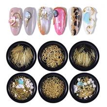 1 Box Gold Matellic Mixed 3D Pearls Bend Metal Studs Nail Rivets Shell Flakes Charm UV Manicure Nail Rhinestones Tool 2024 - buy cheap