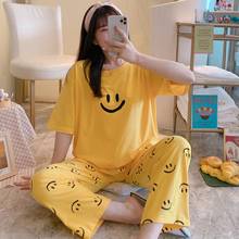 2021 Summer Cotton Short Sleeve Long Pants Pajama Set for Women Korean Loose Sleepwear Pyjama Homewear Pijama Mujer Home Clothes 2024 - buy cheap