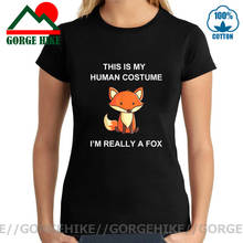 Human Costume I am Really a fox T shirt Women Funny Print 100% Cotton Soft New Summer Short Sleeve Tops Tee Cute Tshirt for Girl 2024 - buy cheap