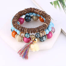 Vintage Tassel Multilayer Beads Bracelets Bohemian Elastic Resin Stone Crystal Bangles 3pcs/set Fashion Jewelry Gifts For Girls 2024 - buy cheap