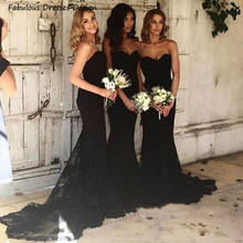 2021 Black Strapless Mermaid Bridesmaid Dresses Applique Lace Sweetheart Sweep Train Long Wedding Party Dress فساتين السهرة 2024 - buy cheap