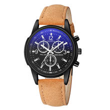 Nova moda azul vidro espelho relógio masculino casual pulseira de couro prata caso relógio de quartzo para homem 3 olhos dial reloj hombre 2024 - compre barato