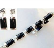 Free shipping Stylish Black Jade Bracelet Earring set 2024 - buy cheap