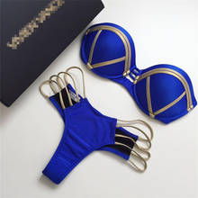 YICN-Conjunto de Bikini con estampado dorado para mujer, bañador Sexy con estampado de Tanga, traje de baño de banda con realce, ropa de playa brasileña 2024 - compra barato