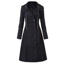 Trench coat feminino medieval preto e gótico, casaco longo de inverno com gola virada para baixo, elegante e vintage, moda urbana, 2021 2024 - compre barato