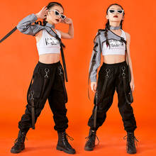 Moda hip hop trajes de dança para crianças manga única topos calças hiphop terno jazz trajes de dança moderna desempenho wear dqs6676 2024 - compre barato