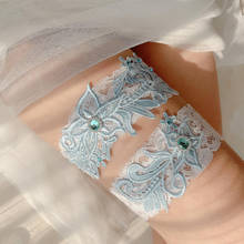 2022 Wedding Garters Blue Rhinestone White Embroidery Floral Sexy Garters For Women/Female/Bride Thigh Ring Bridal Leg Garter 2024 - buy cheap