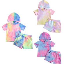 lioraitiin 0-5Years Toddler Baby Boy Clothing Set Short Sleeve Tie-Dye Printed Hooded Top Shorts 2Pcs Outfit 3Styles 2024 - buy cheap