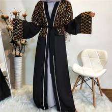 Muslim abayas sequined beading islamic kimono abaya Arab muslim abaya Dress Musical Robe prayer big swing dress with belt F1064 2024 - buy cheap