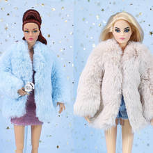 Lindo casaco de pelúcia/inverno vestir azul & rosa & bege longo casaco roupa para 1/6 bjd xinyi barbie fr st boneca, boneca roupas 2024 - compre barato