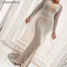 Lugentoo Women' Dress Party Elegant Dresses Sexy V-neck Sequin Long Sleeve Slim High Waist Dinner Women Long Dress 2024 - buy cheap