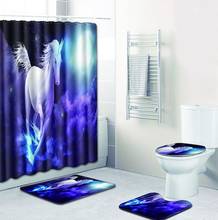 ONGLYP 4pcs Shower Curtain Set 3D Unicorn Bathroom Curtains with Hooks Non Slip Bath Mat Toilet Cover Rugs Mat Home Decor 2024 - buy cheap