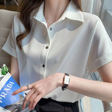 Blusa De chifón De manga corta para Mujer, camisa De Moda con cuello vuelto, color blanco, para Verano, 2021, E840 2024 - compra barato