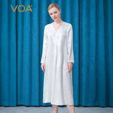 VOA Silk-vestido blanco de Jacquard con cuello en V para mujer, vestido largo recto con diseño plisado y costuras plisadas asimétricas, 32 m/m, AE756 2024 - compra barato