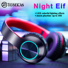 Bluetooth-наушники TOMKAS со светодиодный Ной подсветкой, складные, с микрофоном и поддержкой TF-карт 2024 - купить недорого