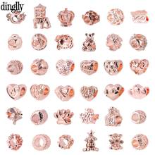 dinglly 1pcs Zinc Alloy Rose Gold Heart Beaded Charm Beads Fit Original Bracelet & Necklace Women Jewelry Accessory Bead 2024 - buy cheap