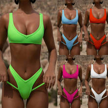 New Women Bikini Set Pure Color High Waist Sexy Swimwear Padded Bandage Swimsuit Beach Triangle Bathing Push-up Bikini Swimsuit 2024 - buy cheap