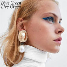 Dangle Pearl Metal Color Earrings Exaggerated Big Retro Gold Oval Women's Accessories Earrings Bohemia Jewelry 2024 - buy cheap