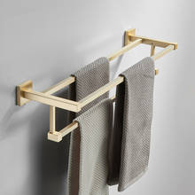 Bathroom Towel Bar Brushed Gold Brass Double-deck 3-Bar Towel Rack Wall Mounted Bath Hardware Bathroom Accessories Free Shipping 2024 - buy cheap