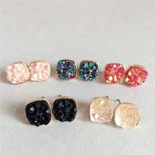 10colors Square Drusy Stud Earrings Fashion Resin Quartz Stone Earings Gold Color Cute Brand Jewelry for Women  12 2024 - buy cheap