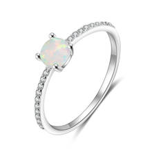 Round Fire Opal Rings for Women 925 Sterling Silver Dainty Cubic Zircon Wedding Rings Engagement Gift for Girls Fine Jewelry 2024 - buy cheap