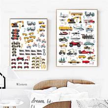 Pósteres con letras del alfabeto de coches de juguete para niños, arte de pared de aprendizaje, póster de coche para niños, pintura, imagen, decoración para habitación de niños 2024 - compra barato