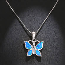 Cute Female Big Butterfly Pendant Necklace Vintage Animal Wedding Necklaces For Women Boho Blue Fire Opal Necklace 2024 - buy cheap
