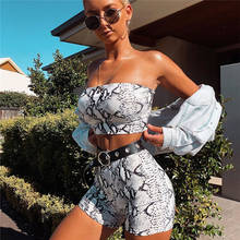 Snake Skin Two Piece Set Women Strapless Low Cut Backless Crop Top Elastic Waist Shorts Summer Fashion Beachwear 2 Pcs Outfits 2024 - buy cheap
