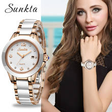 Sunkta, novo relógio de pulso feminino de ouro rosa, relógios de quartzo para mulheres, relógio de marca de luxo, relógio de pulso feminino para esposa, presente, zegarek damski 2024 - compre barato