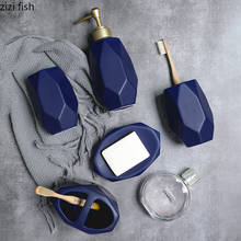 Dispensador de jabón portátil de cerámica mate para baño, soporte para cepillo de dientes, taza de enjuague bucal, suministros de baño, bandejas de almacenamiento, 5 unids/set 2024 - compra barato