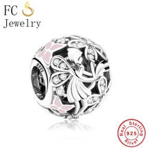 Fc jewelry pingentes de prata esterlina 925, pingentes para pulseiras femininas, flor de anjo, rosa, esmalte, contas de borboleta 2024 - compre barato