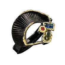 Anel dourado-preto em forma de leque, joia geométrico retrô para mulheres, bague bijuteria 2024 - compre barato