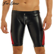 Sexy Men Soft Faux Leather Hot Shorts Exotic Pants Night Clubwear Zipper Crotch Mesh Splice Low Rise Slim Fit Tight Boxer Shorts 2024 - buy cheap